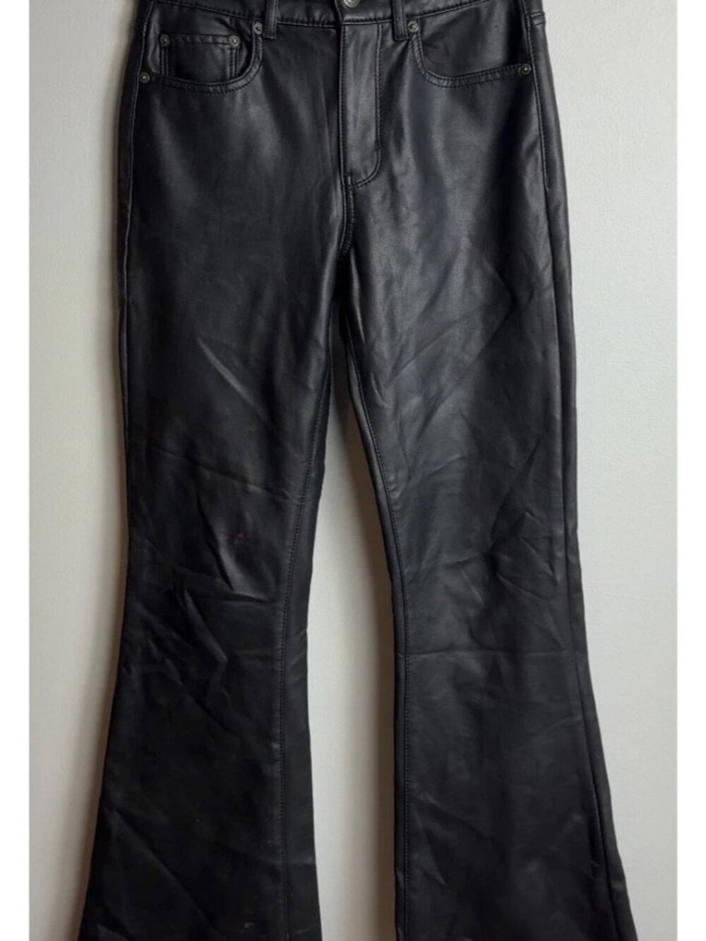 American Eagle AEO Black Faux Leather Flare Pants Size 2 Regular Women’s